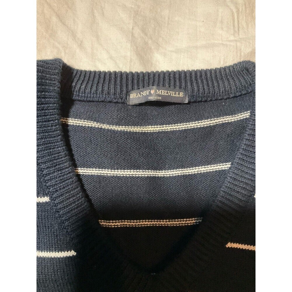 Brandy Melville John Galt Navy Preppy Striped V Neck Pullover Sweater Top OS - Picture 3 of 5